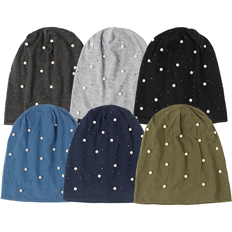 Femmes perle strass Bonnet couvre-chef solide doux automne hiver casquette pour femme Bonnet mode tricoté automne extérieur Bonnet