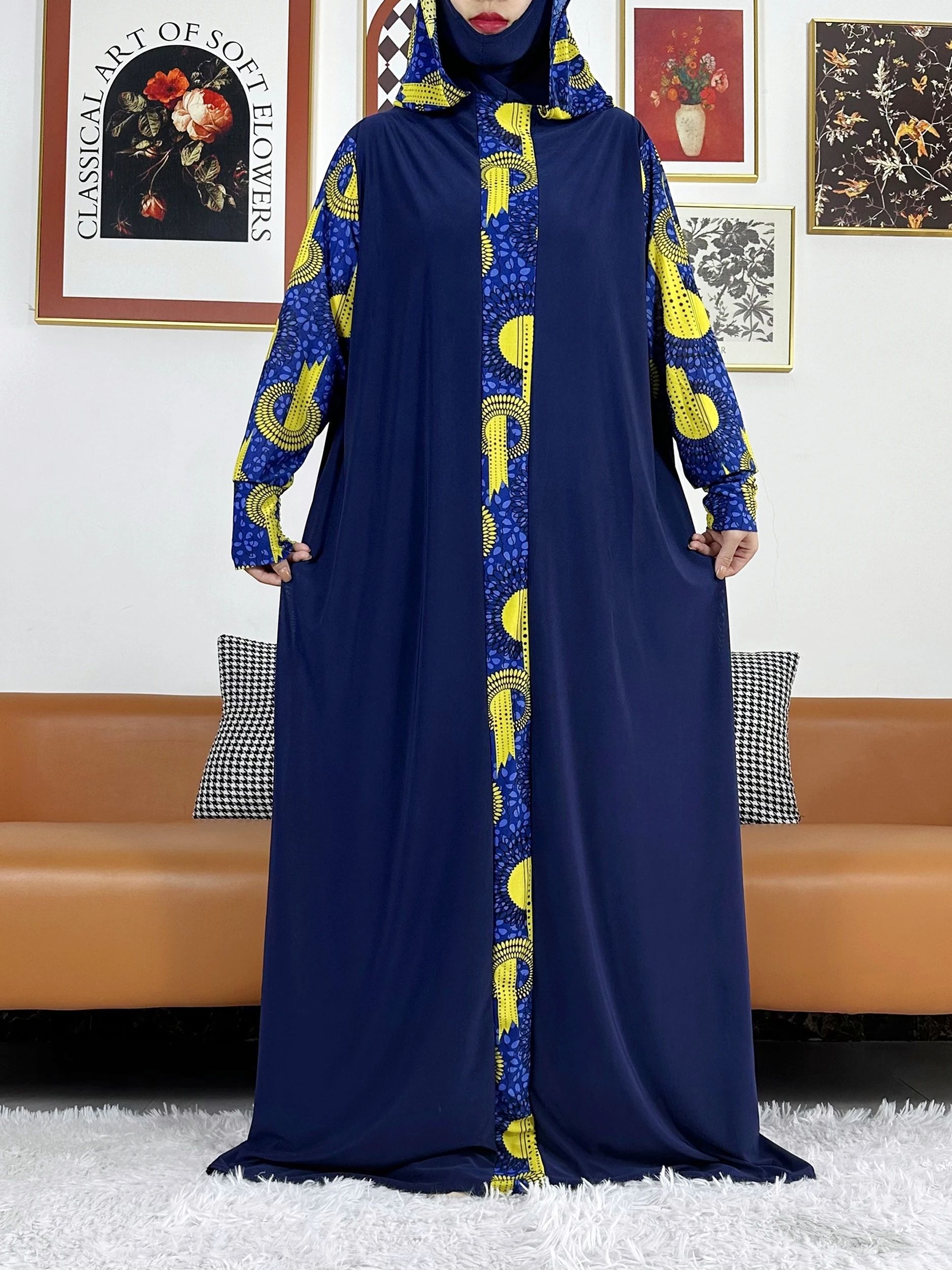 Abaya musulmane unie 2026 pour femme, tenue de prière du Ramadan avec chapeau intégré, robe ample florale, style Dubaï, Turquie, Moyen-Orient