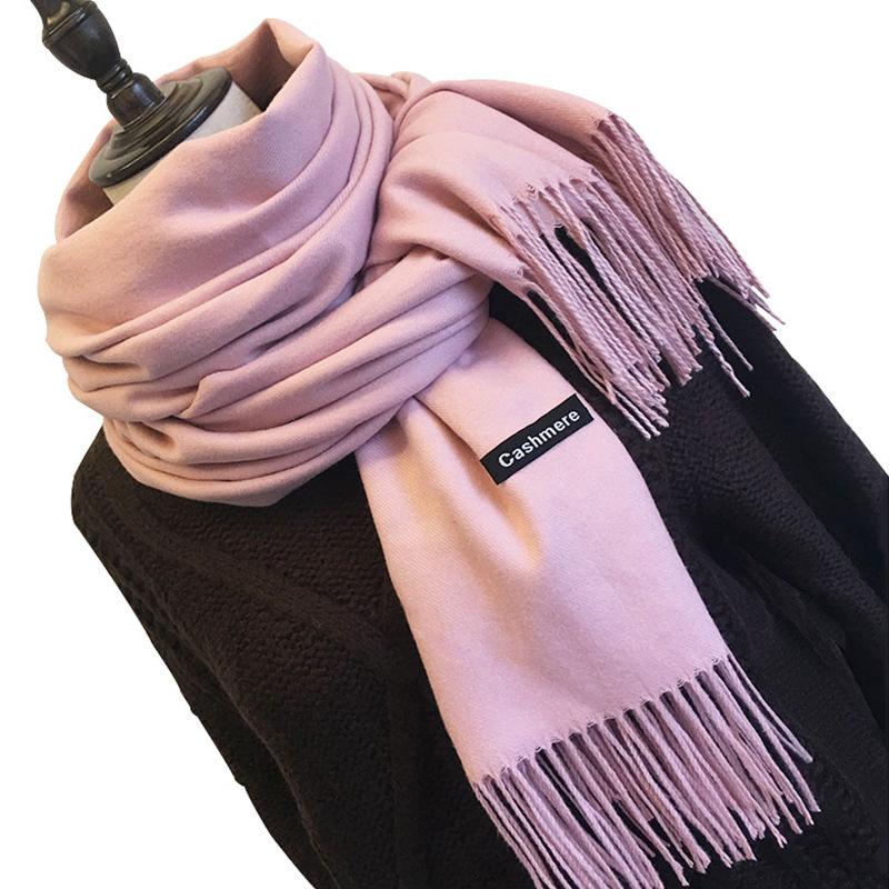 Écharpe rose d'hiver pour femmes, avec décoration de pompon, couleur unie, polyvalente, chaude, semblable au cachemire, pour toutes les saisons