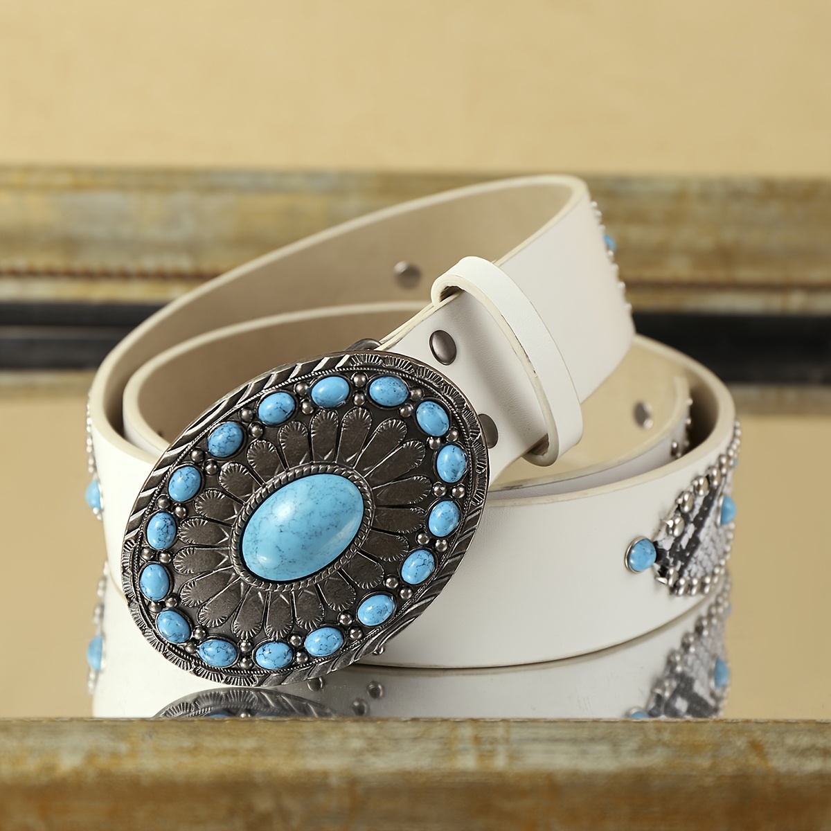 1 ceinture en PU blanche pour femme, style bohème, parfaite pour le shopping, les fêtes et le quotidien, ceinture tendance et élégante