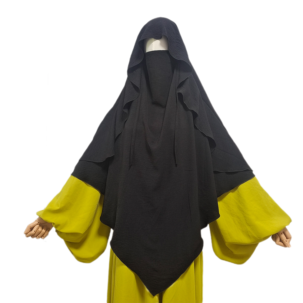 Crêpe Khimar avec Cape Niqab sangles Eid Ramadan Femme musulmane instantanée Hijab Musulman Kopftuch écharpe vente en gros femmes prière Hijabs