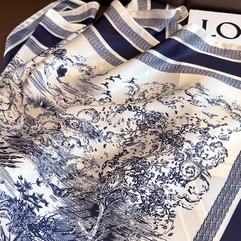1 pièce Foulard carré 70 cm imprimé végétal pour femme, en soie simulée, élégant et polyvalent, pour la tête, les sacs, les vêtements et les accessoires