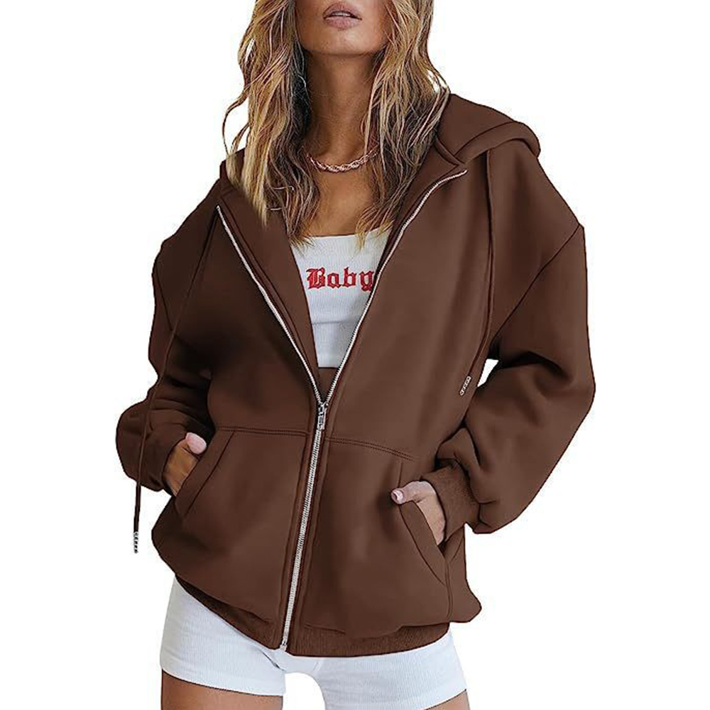 Sweat à capuche à fermeture éclair pour femmes, nouveau sweat-shirt décontracté, Style fermeture éclair, veste à capuche pour femmes, sweat-shirt décontracté avec cordon de serrage et poche