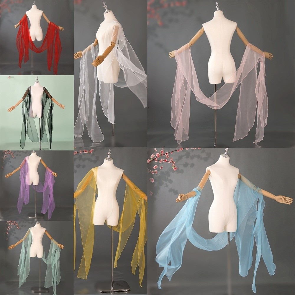Élégant châle en tulle et dentelle féerique, style chinois ancien, manches aquatiques, accessoires Hanfu pour danse et cosplay