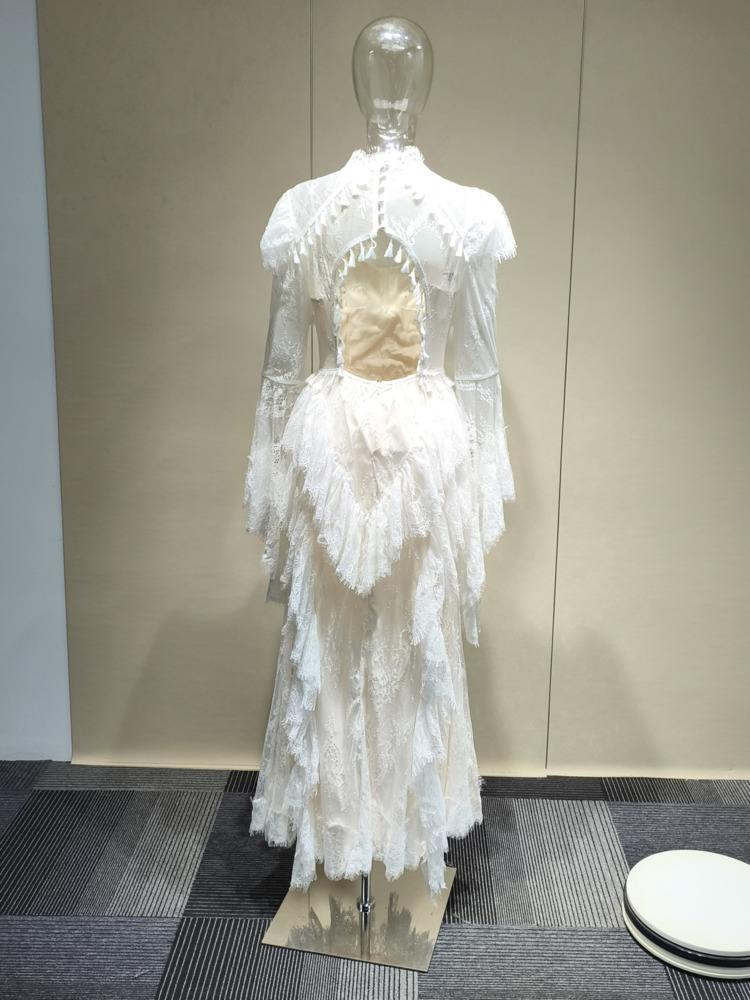 Robe de soirée DEAT 2026, nouvelle collection automne, en dentelle haut de gamme, à manches cloche, coupe ajustée pour femme, robes brodées ajourées