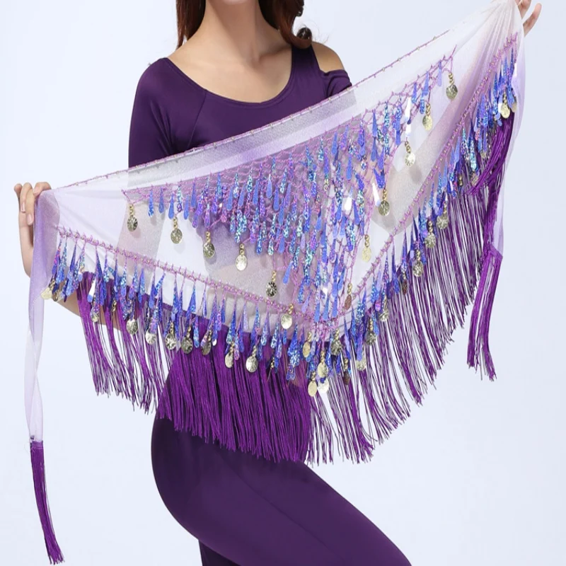 Glands de danse du ventre pour femmes, écharpe de hanche triangulaire avec pièces de monnaie et paillettes, ceinture de taille colorée, jupe triangulaire