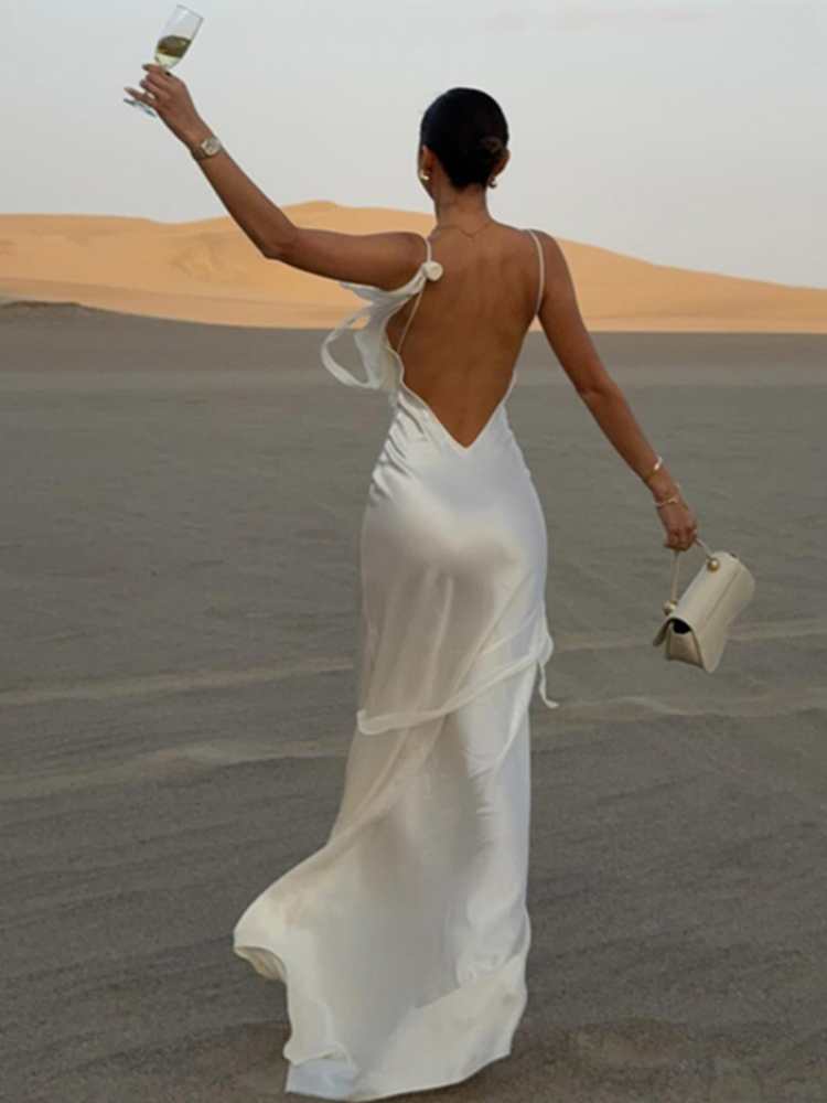 Robe élégante dos nu à fleurs 3d pour femmes, moulante, col pivotant, sans manches, écharpe blanche, Maxi, été, 2025, Evevning