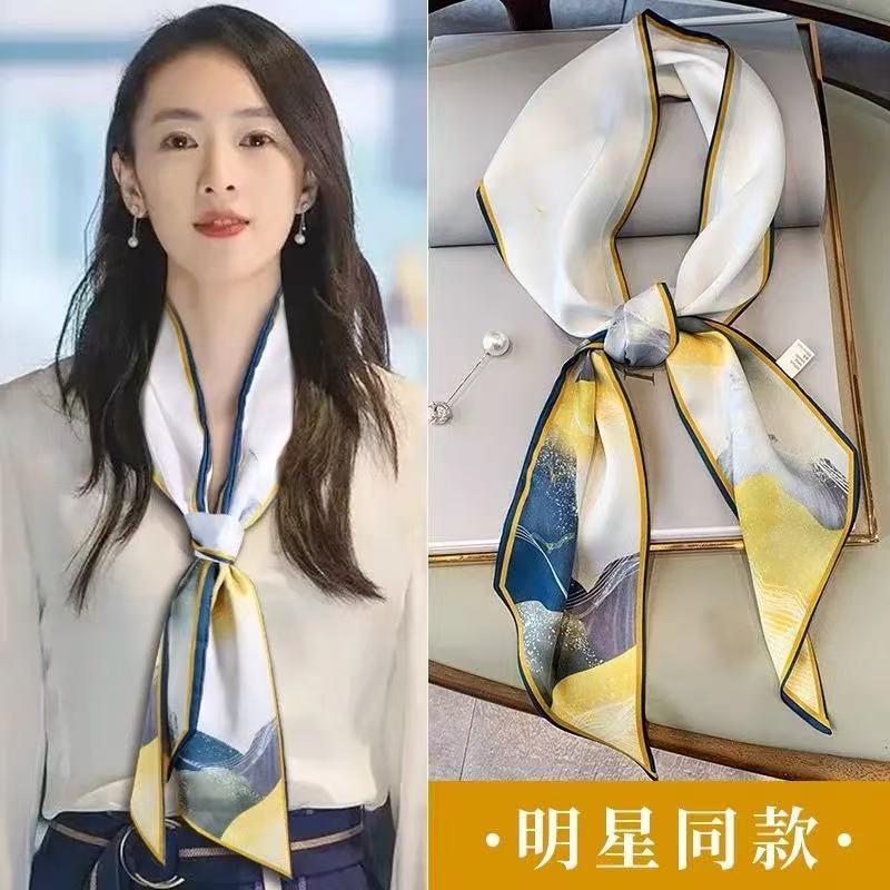 Écharpe longue et fine en soie pour femme, bandeau pour cheveux, ceinture, ruban polyvalent et élégant pour la décoration de chemises