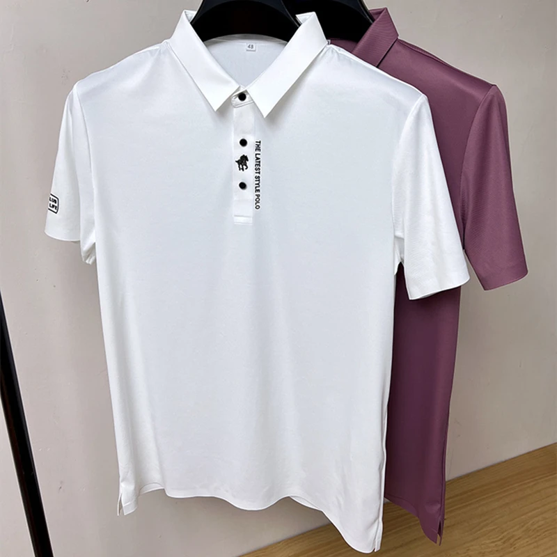Haute qualité Ice Silk manches courtes hommes polo shirt été nouvelle marque mode broderie DESIGN TOP respirant cool t - shirt