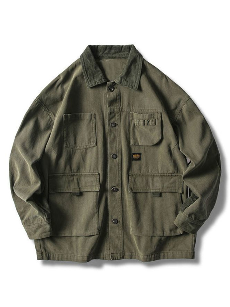 Veste fine cargo vert armée style streetwear japonais pour hommes et femmes, chemise-manteau Harajuku, vêtement militaire décontracté tendance, tenue de travail printemps
