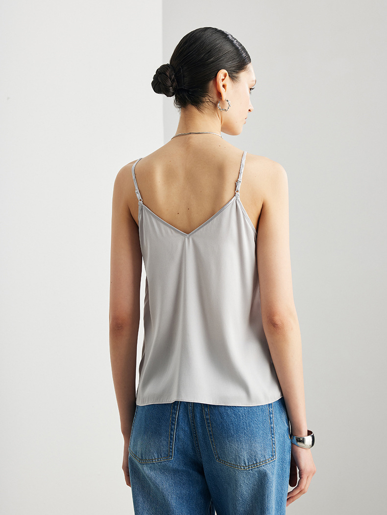SuyaDream. Camisoles en soie pour femmes, 90% soie véritable, col en V, sans manches, t-shirt chic, camisoles unies, gilets printemps-été 2026, champagne