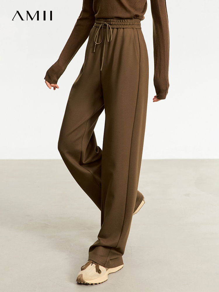 AMII minimalisme pantalons décontractés pour femmes 2025 automne jambe large nouveau ample Vertical taille élastique cordon pantalon sportif 12343338