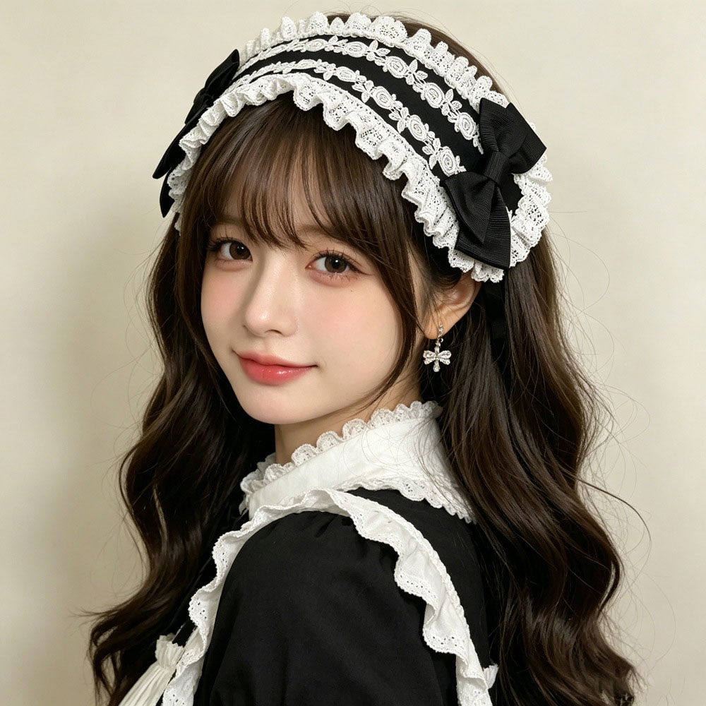 Bandeau Lolita en dentelle avec nœud, style gothique Y2K, pour fille, punk, à volants, accessoires de costume de cosplay anime