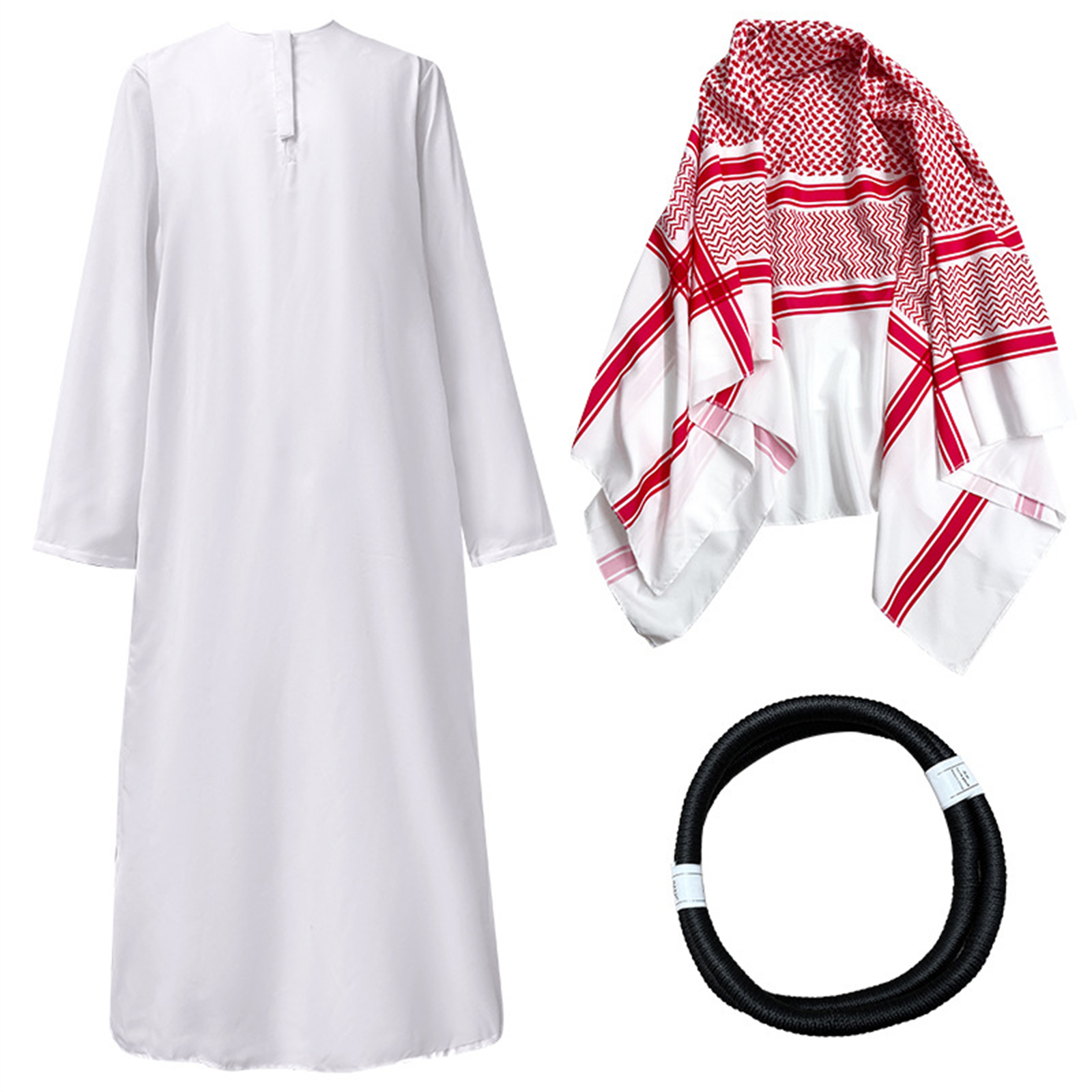 Ensemble de costume Thobe arabe pour homme, robe traditionnelle du Moyen-Orient avec foulard Keffiyeh, accessoires Agal en option pour les fêtes