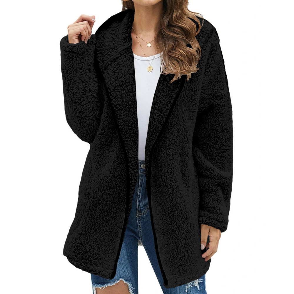 Automne hiver femmes longue veste en peluche chaud épais manteau polaire col rabattu manteau en peluche femme décontracté à manches longues vêtements d'hiver