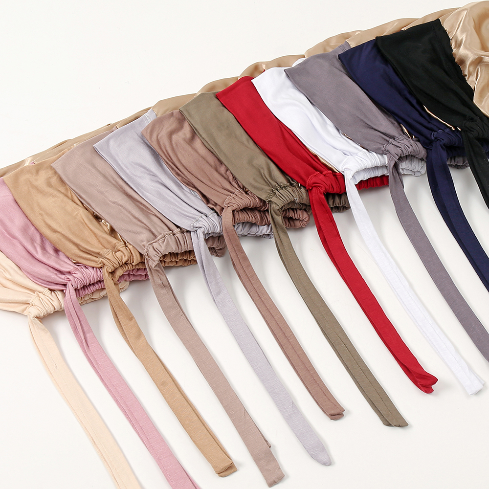 Bonnet sous-cou en Satin Modal pour femmes, Bonnet Hijab Double couche avec cravate, Hijabs instantanés, foulards turcs, Turban musulman, Bandana