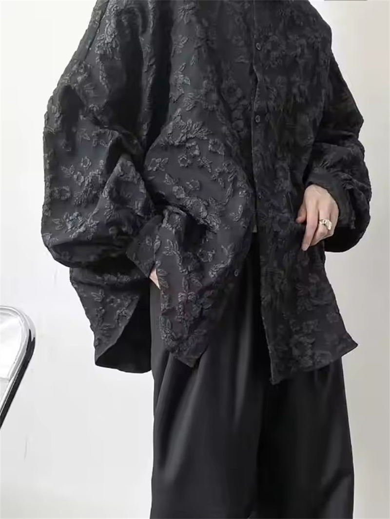 Chemise Jacquard froissée blanche 3XL pour hommes, ample, mode, solide, décontractée, col rabattu, nouveau chemisier à manches longues assorti avec tout