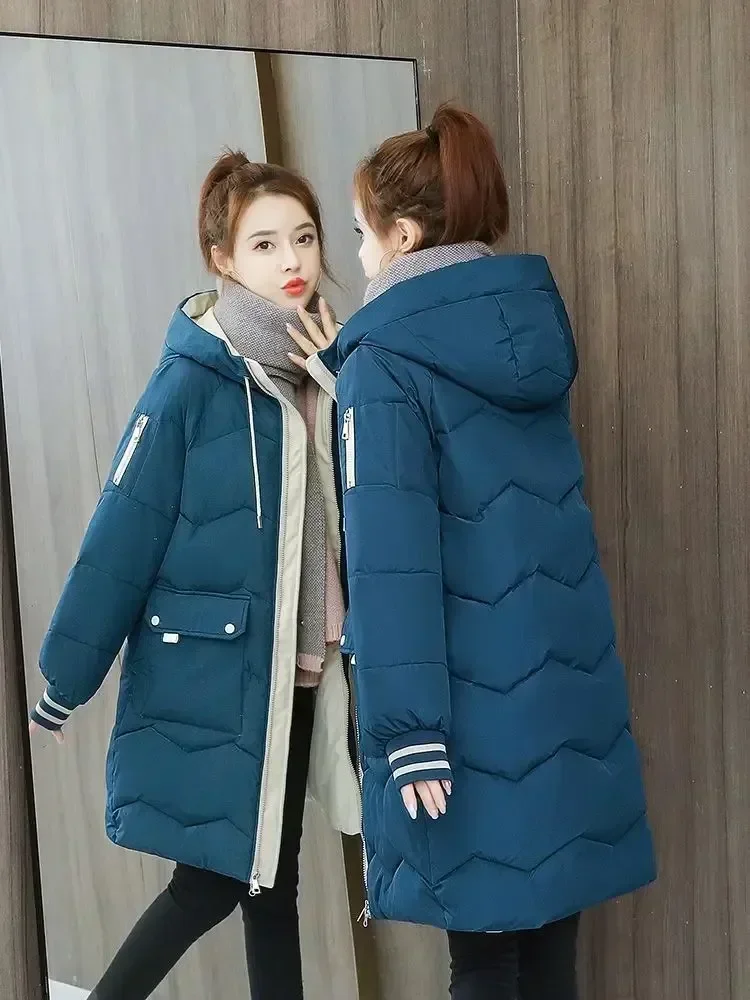 2025 hiver femmes veste manteaux longs Parkas femme vers le bas coton à capuche pardessus épais chaud vestes coupe-vent décontracté étudiant manteau