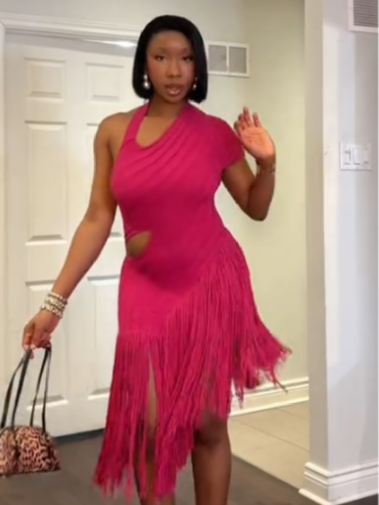 Robe Chic Vintage Tendance et Élégante à Volants et Franges pour Femme – Robe Longue Tricotée Glamour et Modeste pour le Printemps