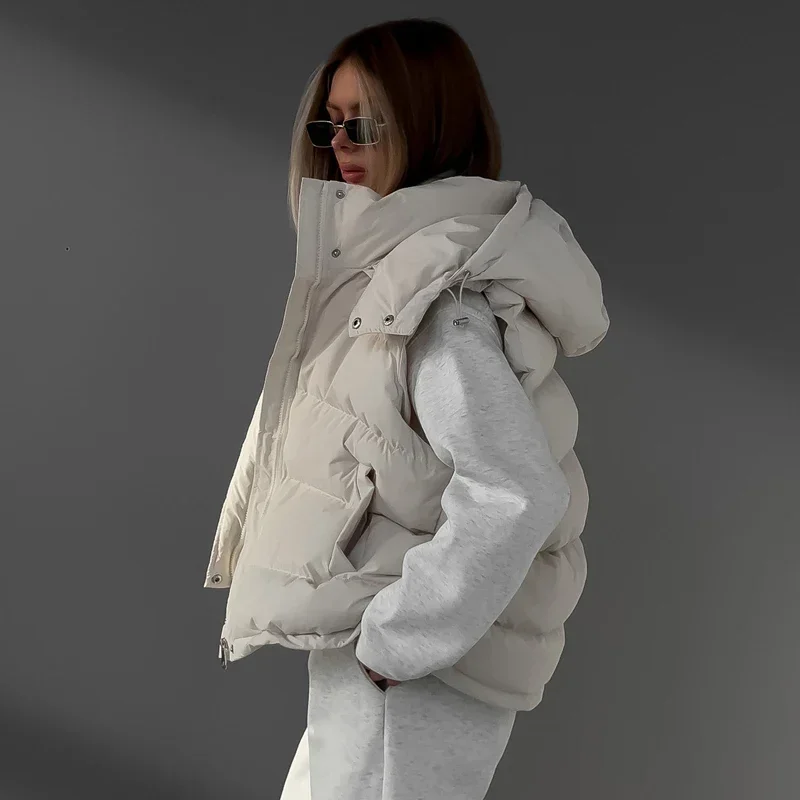 Gilets rembourrés à capuche avec fermeture éclair pour femmes, veste en fibre, gilets, parkas chaudes, manteau, streetwear à la mode, hiver