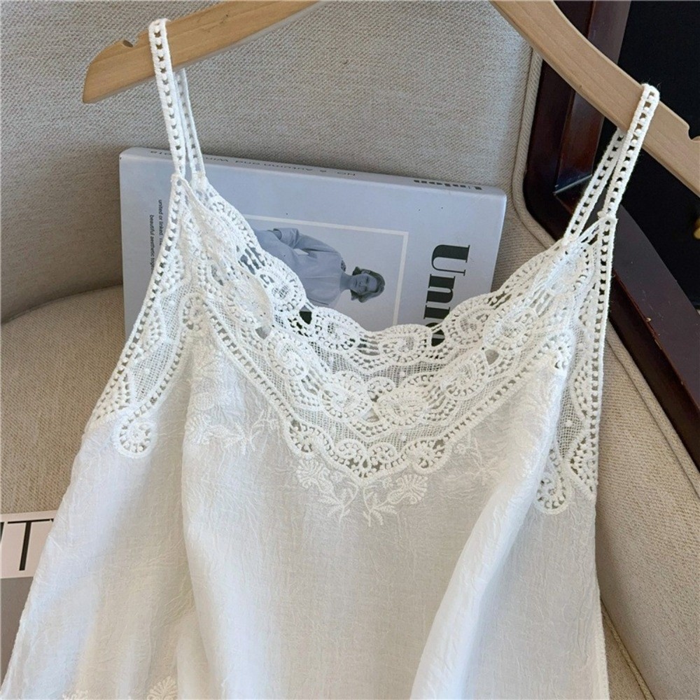 Camisole Rétro Bohème Brodé en Coton et Lin à Col en V, Sans Manches, Motif Floral