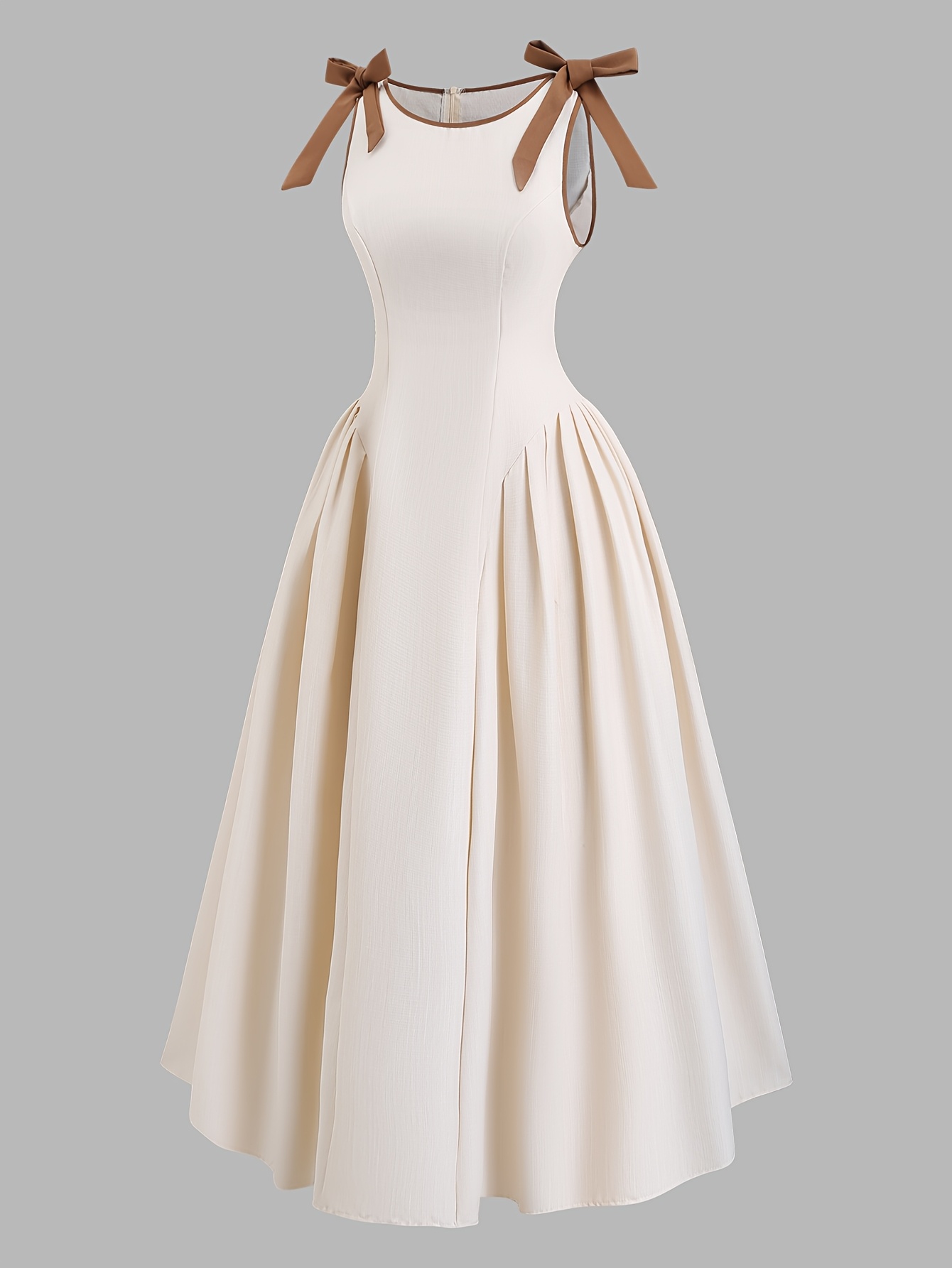 Robe d'été unie à la mode pour femmes grandes tailles, robe mi-longue à col rond et bretelles