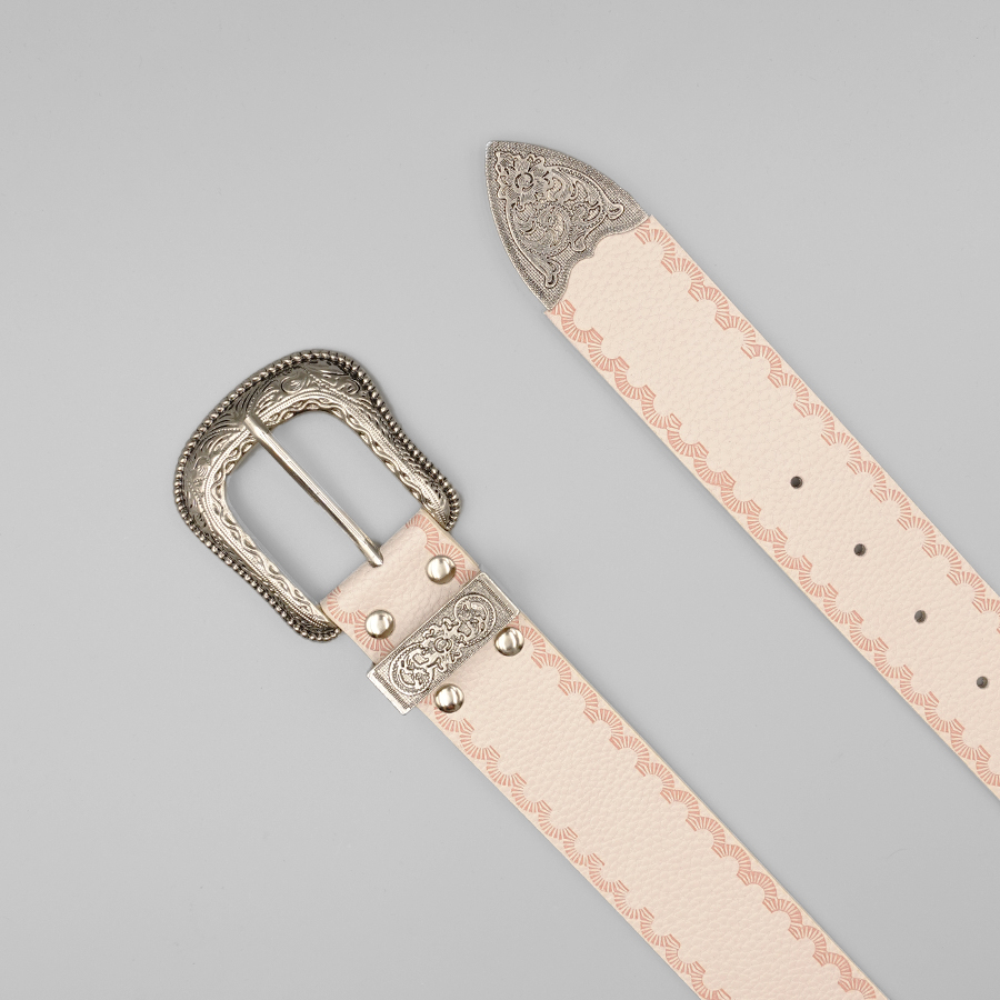 Ceinture pour femme à bordure blanche, ceinture imprimée décontractée de couleur unie, boucle en alliage sculpté en argent, adaptée au déplacement et aux rendez-vous quotidiens