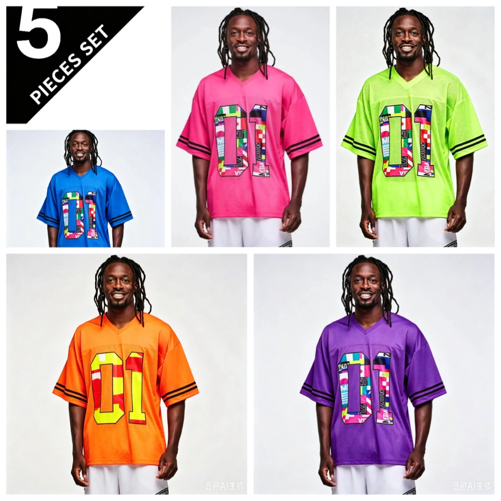 Nouveau Maillot de Football 2026 01 Imprimé Drapeau Coloré Col en V Maille Respirante Tendance Streetwear Décontracté Ample Manches Courtes Unisexe