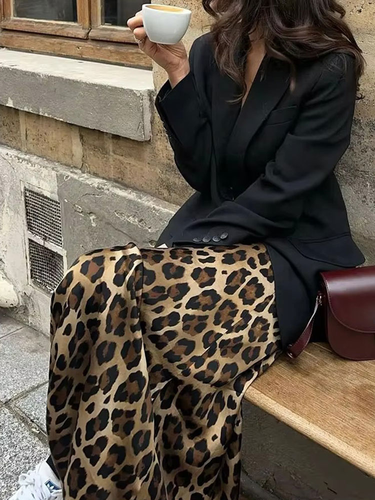 HH femmes mode imprimé léopard jupe Vintage taille haute jupes mi-longues femmes élégantes été décontracté Streetwear jupe