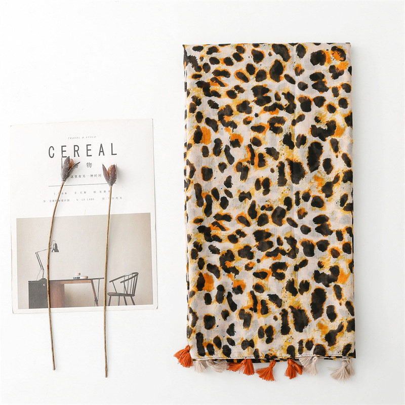 2025 automne femmes écharpe coton imprimé léopard châle gland été Protection solaire musulman Hijab Viscose Wrap foulard 90*180 cm