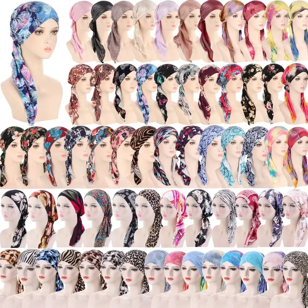 Foulard de tête pour femme musulmane, bonnet de chimio, turban pré-noué, vêtements de sauna, bandana, écharpe de sauna contre le cancer et la perte de cheveux, chapeau rond, hijabs