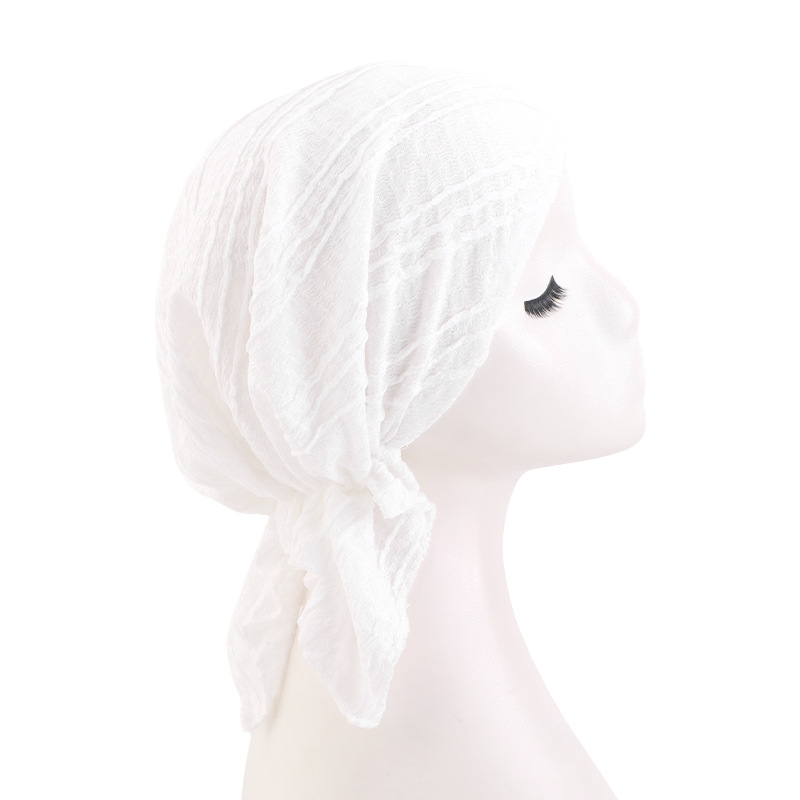 Nouveaux turbans en coton froissé de couleur unie pour femmes, chapeaux hijab musulmans élastiques, foulards à longue queue, bonnets chimio, bandanas pour le cancer