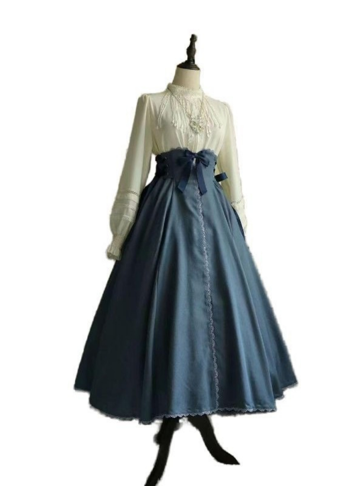 Vintage dentelle Patchwork femmes nœud jupe taille haute fée pansement Y2k esthétique a-ligne jupes longues Harajuku Grunge a-ligne Faldas