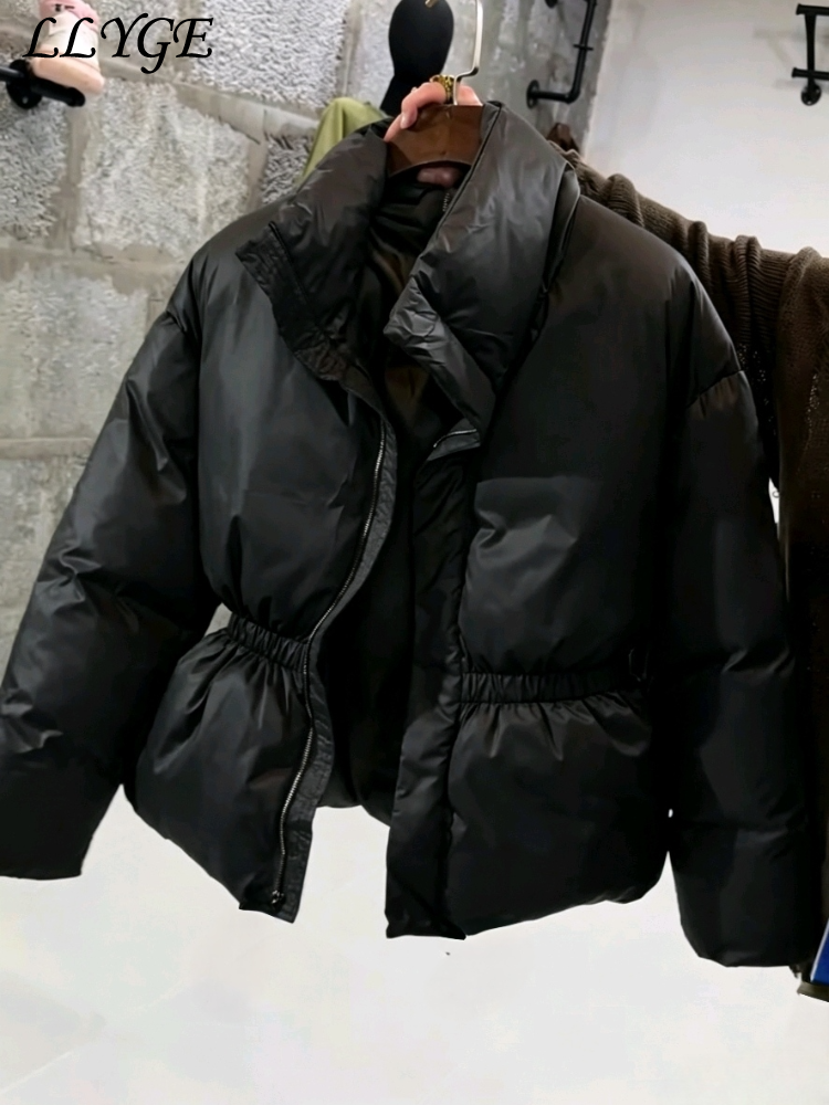Manteau en coton rembourré à col montant et fermeture éclair, manches longues, taille cintrée, pour femme, style décontracté, automne-hiver 2026, nouvelle veste doudoune pour femme