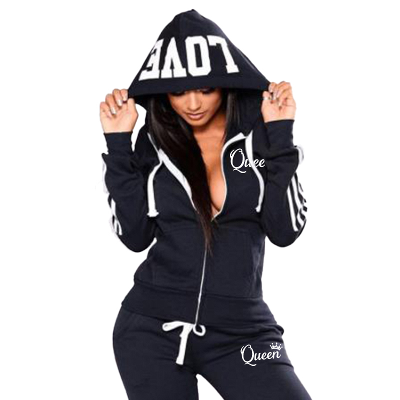 Mode décontracté survêtements pour femmes deux pièces ensemble survêtement Jogging costume fermeture éclair longs sweats à capuche course vêtements de sport haute rue pantalon