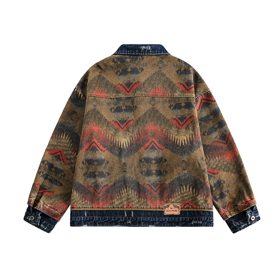 Vestes en jacquard patchwork vintage pour hommes et femmes, style national, vestes américaines délavées, streetwear respirant, manteau hip hop, printemps, nouveau