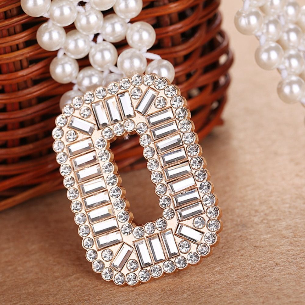 Ceinture Décorative Femme Élastique Fine à Boucle Métallique avec Perles, Style Décontracté et Polyvalent