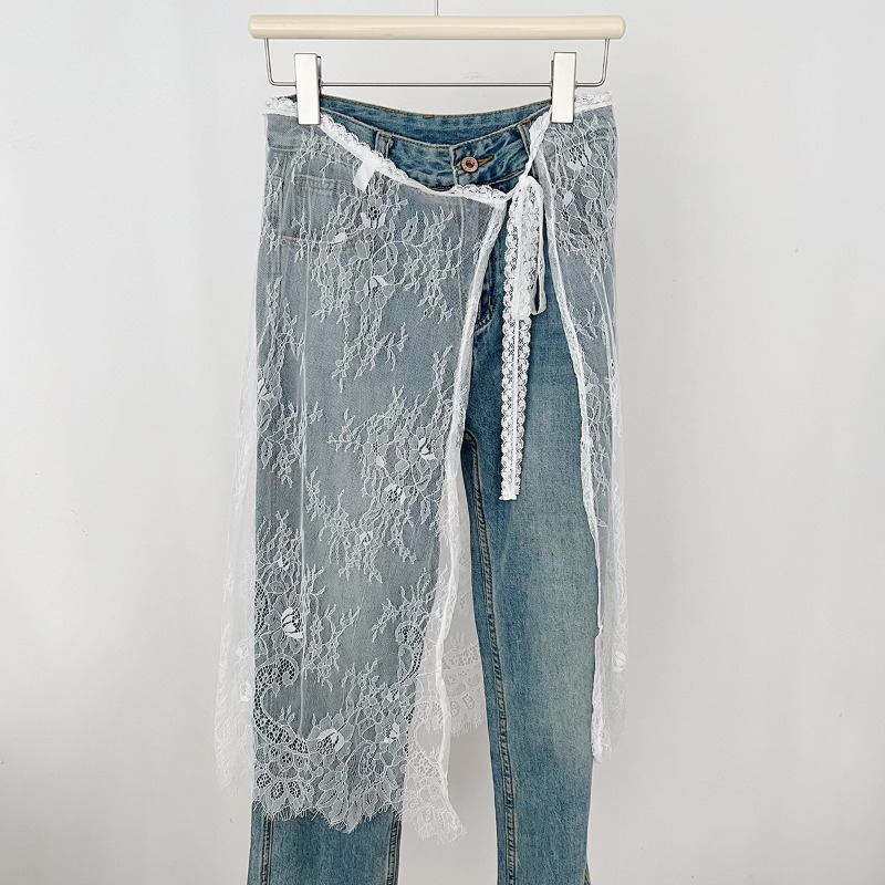 Jupes mi-longues en dentelle pour femmes, Design avec cordon de serrage, Style coréen élégant, ligne a, taille haute, fente latérale irrégulière, mode rue, printemps été