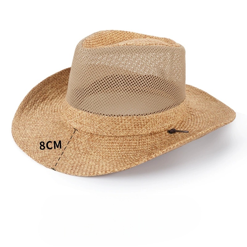 Chapeau de paille pour homme : Chapeau de soleil respirant pour le printemps/été, idéal pour les chantiers extérieurs, chapeau décontracté, casquette formelle, casquette de pêche