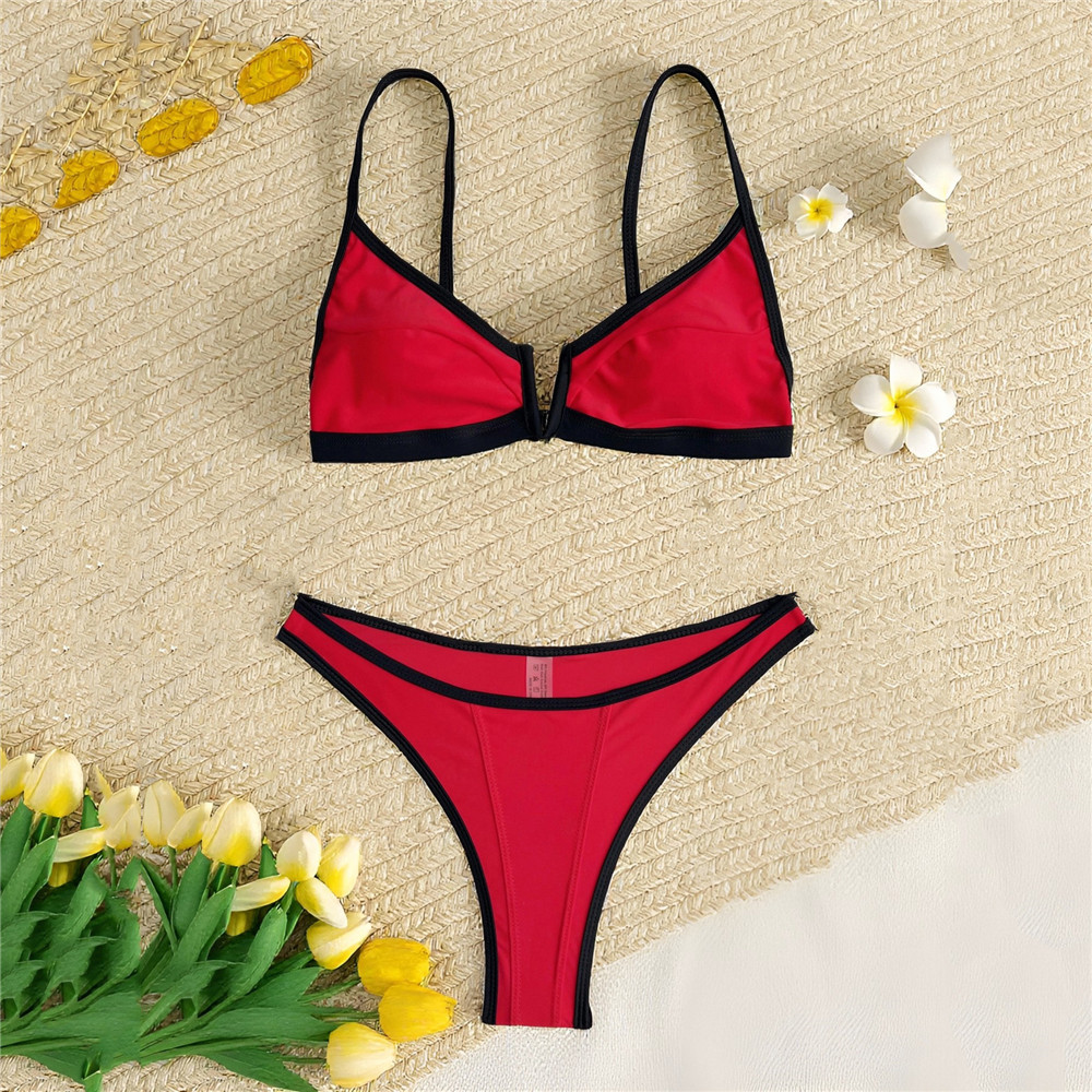 Ensembles de bikinis noirs sexy avec bordure rose, maillot de bain col en V pour femme 2026, micro string, coupe haute, maillot de bain, bikinis de mujer, biquini