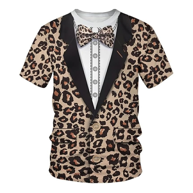 Jeu de rôle Animal amusant léopard t-shirt hommes à manches courtes col rond personnalité t-shirts Hip Hop rue Cosplay impression rayures t-shirt