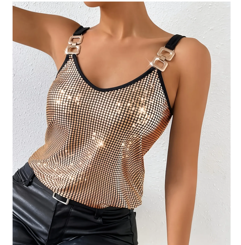 Camisole à chaîne à paillettes pour femmes, nouveau Style, col en V, débardeur à paillettes, mode, ample, Sexy, dos nu, gilet de fête, été