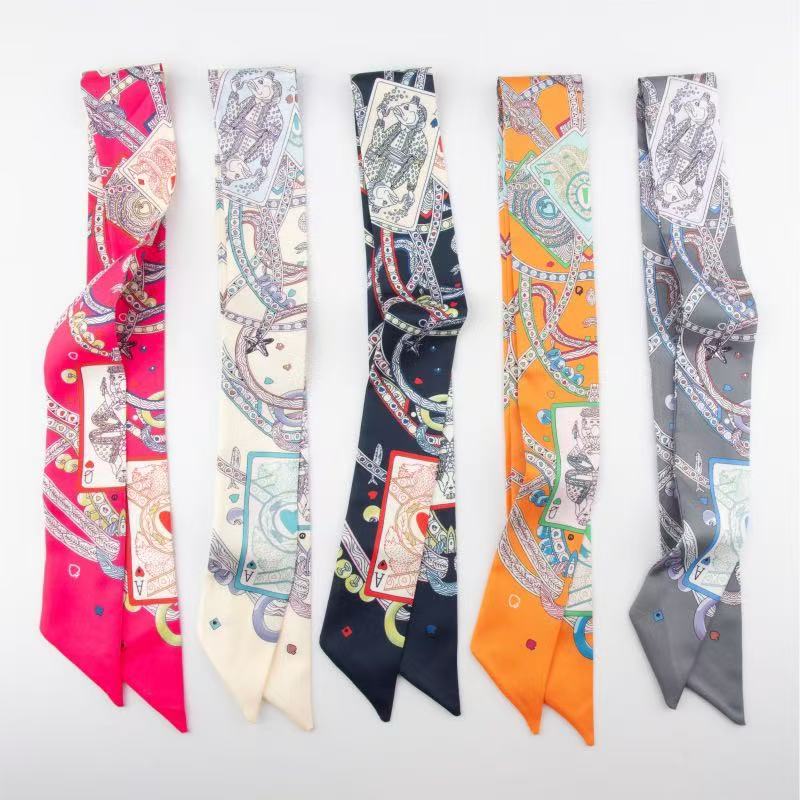 5*90 cm échecs et carte français polyvalent foulard en soie bandeau féminité attaché sac ruban Streamer bandeau arc cheveux accessoires
