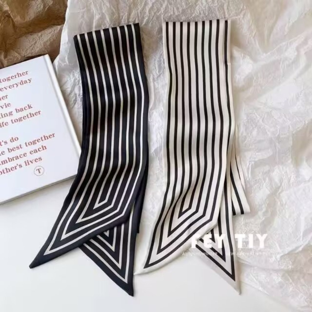 1 pièce de foulard en soie fin rayé double face de 145 cm, en satin, polyvalent et décoratif, pour femme, utilisable en plusieurs occasions.