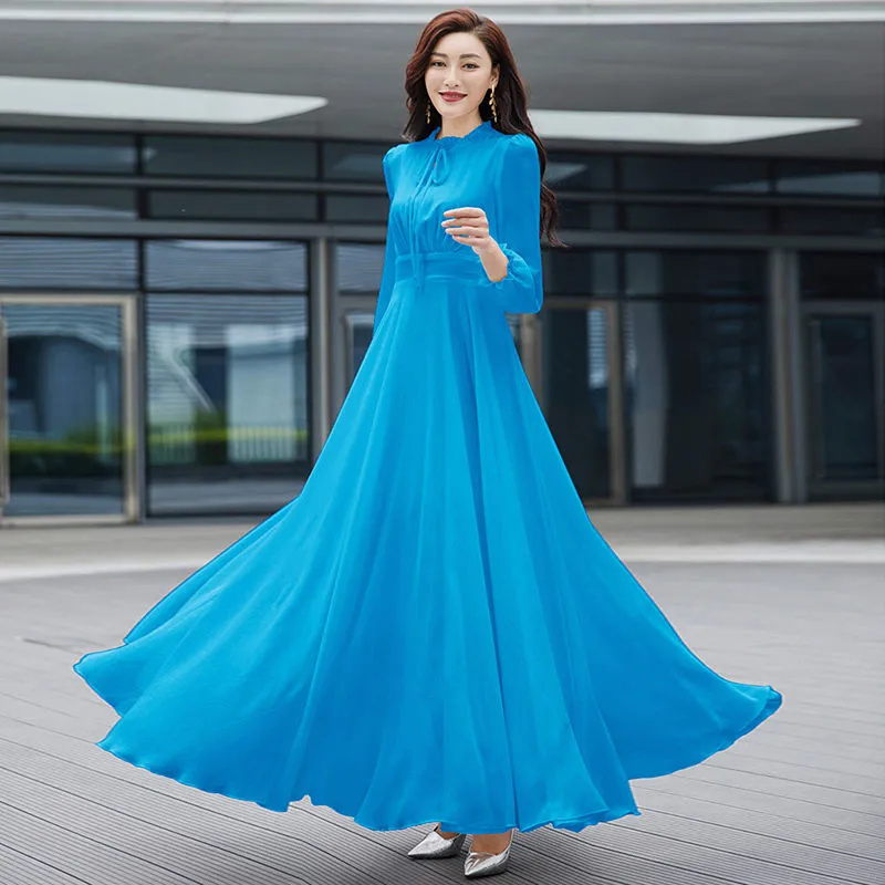Robe longue en mousseline de soie bohème pour femme, nouvelle collection 2026, élégante, manches longues, 4XL, robe de plage ajustée pour femme