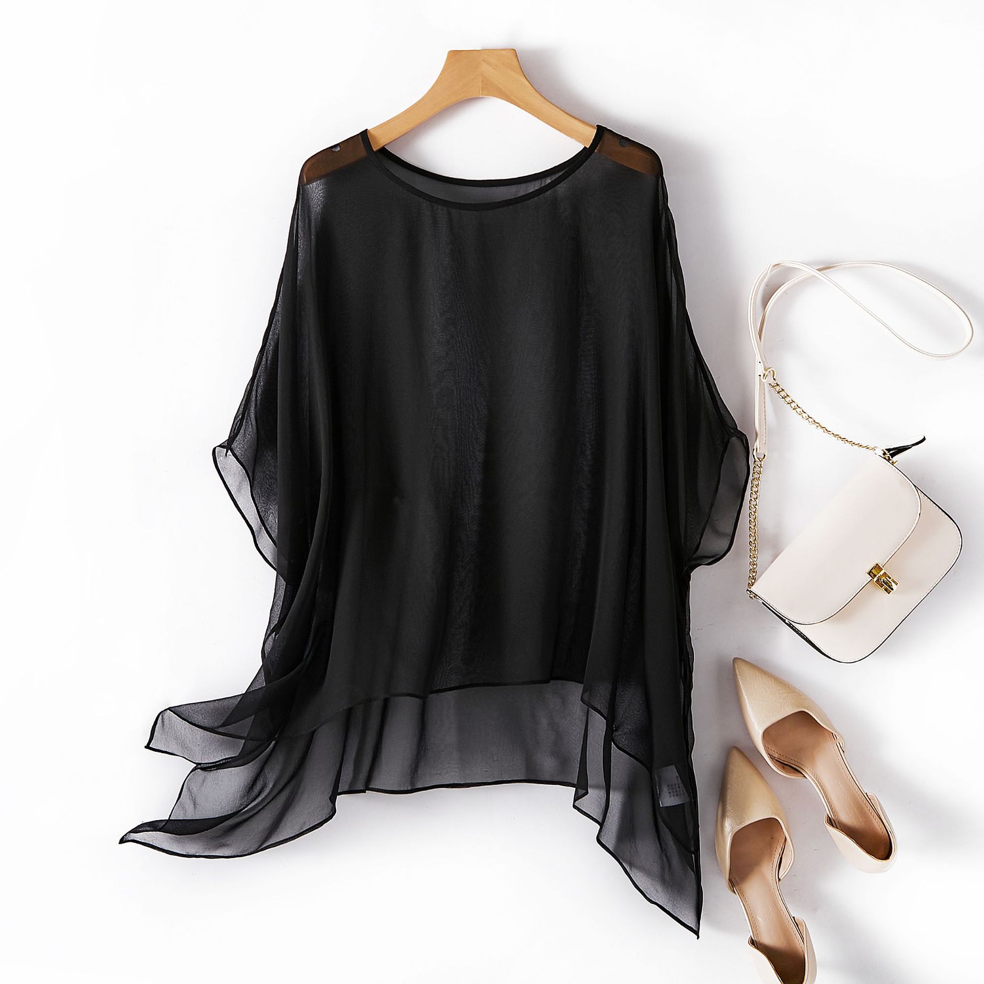 Winsleter, t-shirt 100% soie véritable, demi-manches en soie Georgie véritable pour femmes, Cape résistante au soleil, hauts d'été, livraison directe T36425JM