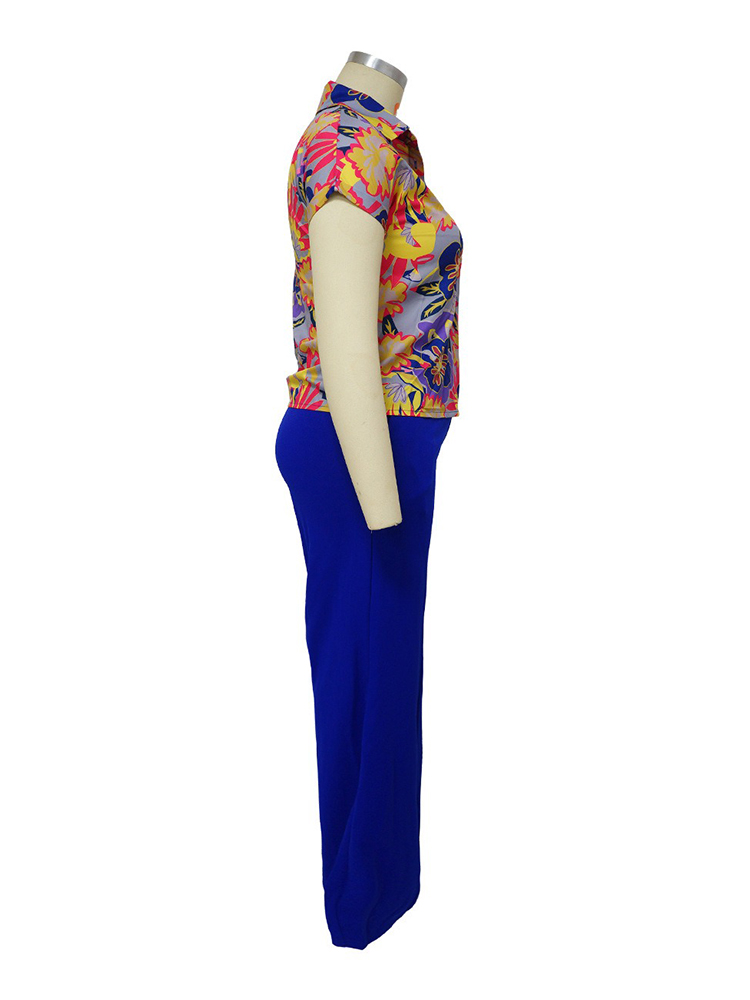 Femme 2 pièces tenue ensemble grande taille été costume décontracté ensemble imprimé fleuri chemise pantalon ensemble basique salon porter