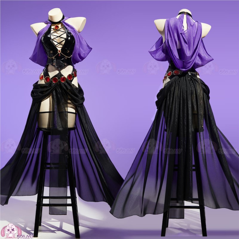 AWitch Banquet violet danseuse robe en cuir PU à capuche sorcière Cosplay Costume femme tenue gothique Sexy noir licou dos nu Costume