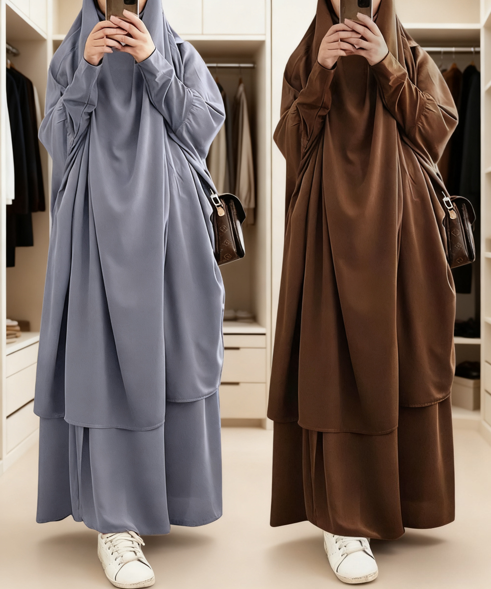Eid femmes longue Khimar 2 pièces ensemble vêtement de prière Djellaba Abaya musulman Ramadan robe dubaï arabe islamique Niqab Burka Jubah Jilbab