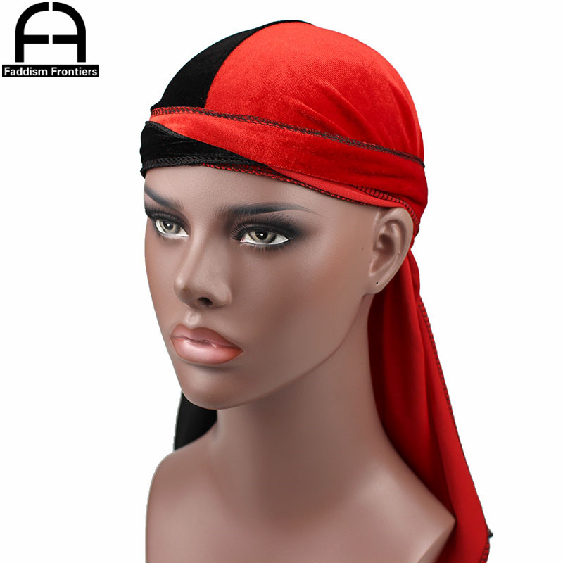 Turban bandana en velours bicolore pour homme, durag de motard, bande de sauna, accessoires pour cheveux, patchwork de luxe